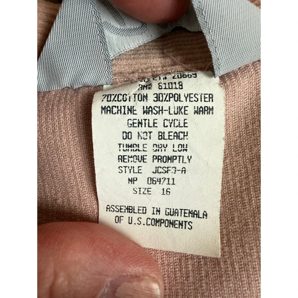 Blair 16 Corduroy Jacket Vintage Pink Cotton Blend Elastic Hem Pocket